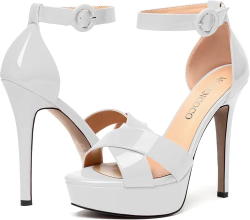 Miniatura 111 de MODENCOCO Sandalias de boda con correa de tobillo sexy para mujer, con plataforma y puntera abierta, tacón de aguja y tacón alto, zapatos de vestir
