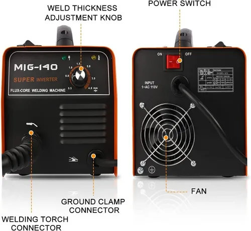 Miniatura 4 de ETOSHA Soldador MIG de 140 amperios, soldador de núcleo de flujo AC 110 V sin gas con inversor IGBT, soldadores automáticos de alimentación