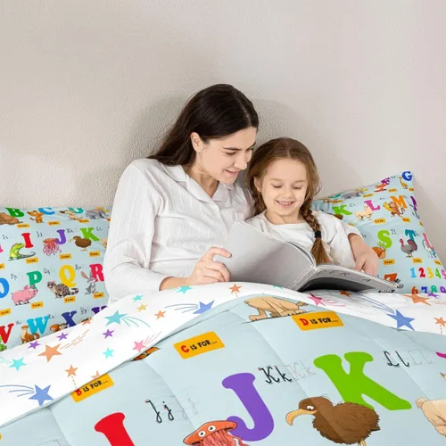 Miniatura 6 de jejeloiu Juego de edredón educativo para niños, tamaño King, juego de ropa de cama con números del alfabeto ABC para niños y niñas pequeños