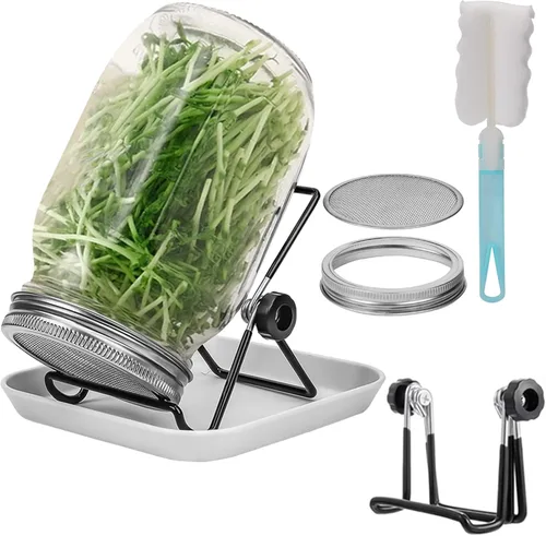 Miniatura 10 de Lulonpon Juego de 2 tarros para cultivar brotes, tarros de boca ancha de un cuarto de galón con tapas de germinación de pantalla de acero