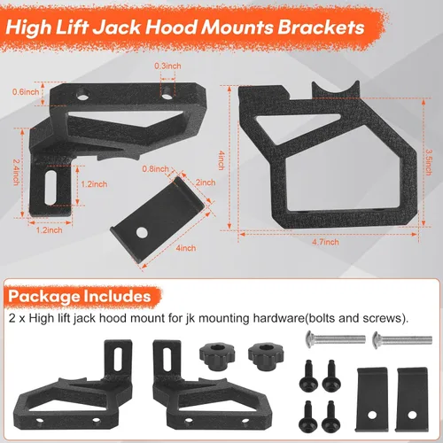Miniatura 6 de Soportes de montaje para capó de gato de alta elevación compatibles con Jeep Jack Mount JK 2007-2018, soporte de montaje de gato todoterreno Hi Lift