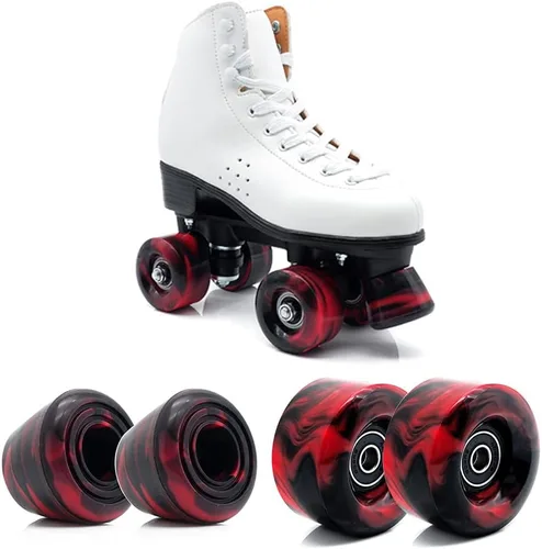 Miniatura 2 de Paquete de 8 ruedas para patines con rodamientos instalados con 2 topes de dedos para patinaje de doble fila, 82A 1.260 in x 2.283 in (rojo)