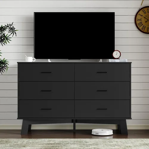 Miniatura 5 de BORNOON Cómoda para dormitorio con 6 cajones, cajonera moderna de 47.2" con manijas de metal, base en forma de X y pata central ajustable