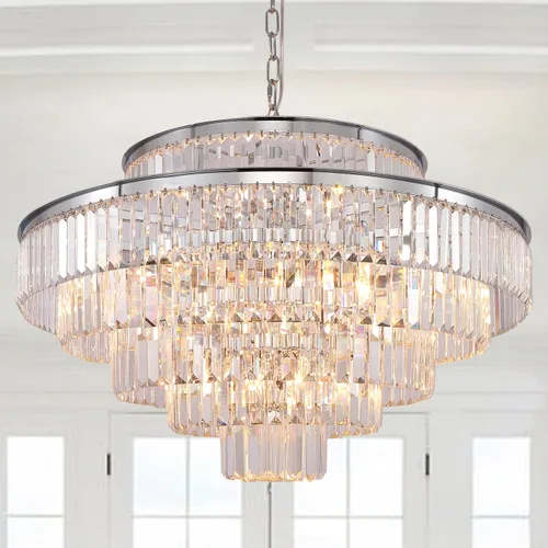 Miniatura 13 de Candelabro grande de cristal moderno y lujoso, lámpara colgante de gota de lluvia para comedor, dormitorio, sala de estar, marrón, 39 pulgadas