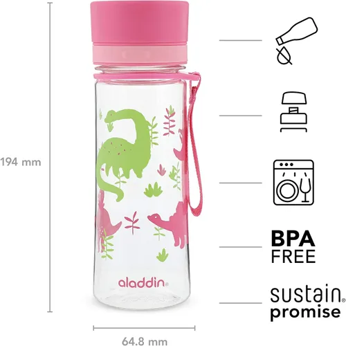 Miniatura 3 de Aladdin My First Aveo - Botella de agua para niños de 0.35 L con gráficos rosados, a prueba de fugas, amplia apertura para un fácil llenado, sin