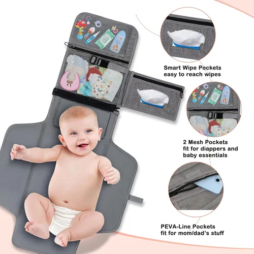 Miniatura 2 de Cambiador de pañales portátil, cambiador de pañales para recién nacido, cambiador de bebé con bolsillo de toallitas inteligentes, kit de cambio