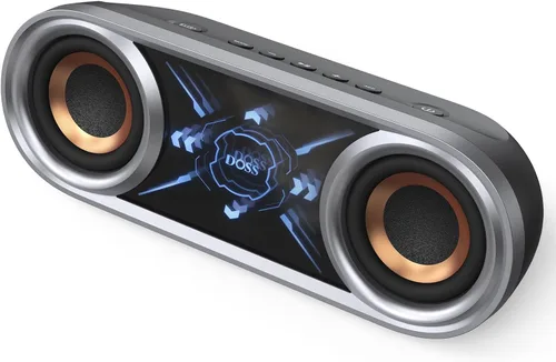 DOSS SoundBox Pro+ P400 Altavoz Bluetooth, sonido estéreo fuerte de 50 W, graves profundos, tiempo de reproducción de 26 horas, luces espejo