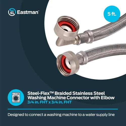 Miniatura 2 de Eastman 48375 - Conector para lavadora, conexión FHT de 3/4 pulgadas, codo de 90 grados, mangueras trenzadas de acero inoxidable de 5 pies, 48375