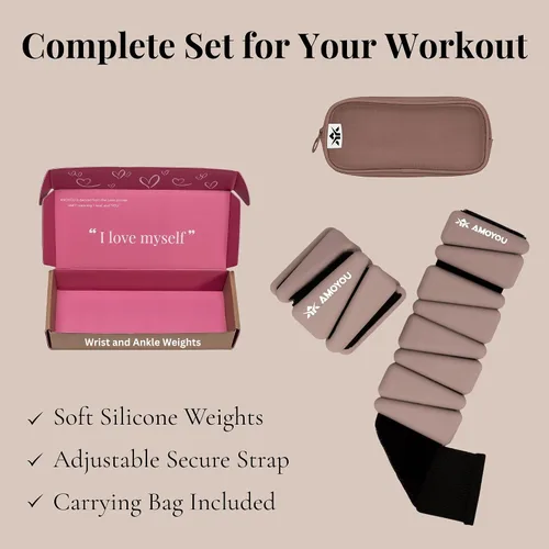 Miniatura 6 de AMOYOU Pesas de muñeca y tobillo para mujer, pesas de tobillo de 2 libras (juego de 2, 1 libra cada una), pesas de brazo para mujer, pesas de Café
