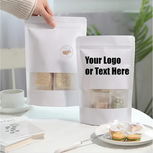 Miniatura 5 de 50 bolsas de papel kraft personalizadas con ventana, bolsas personalizadas con cierre de cremallera, bolsas de almacenamiento de alimentos, bolsas
