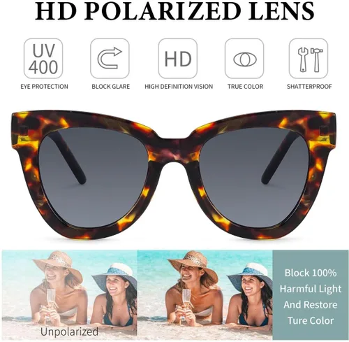 Miniatura 5 de Dollger Gafas de sol retro de ojo de gato para mujer y hombre, estilo vintage, cuadrado, tortuga, concha, moda