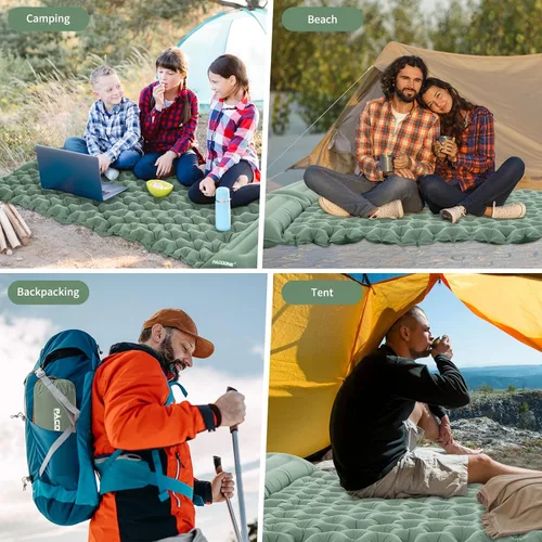 Miniatura 7 de Colchoneta de dormir doble para acampar, ultraligera autoinflable para 2 personas con almohada incorporada, alfombrilla de aire portátil para Verde