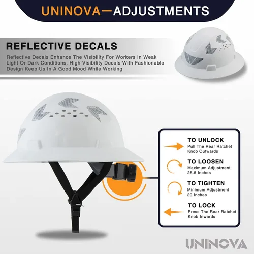 Miniatura 4 de Casco de seguridad de ala completa ventilado, casco de seguridad UNINOVA ANSI Z89.1, aprobado por la OSHA, cascos de construcción para hombres