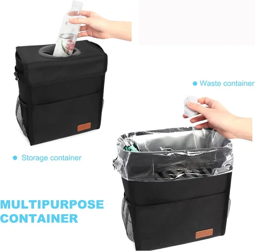 Miniatura 5 de Bolsa de basura impermeable para automóvil, basurero impermeable con tapa para asiento delantero de SUV, multiusos, para colgar en reposacabezas