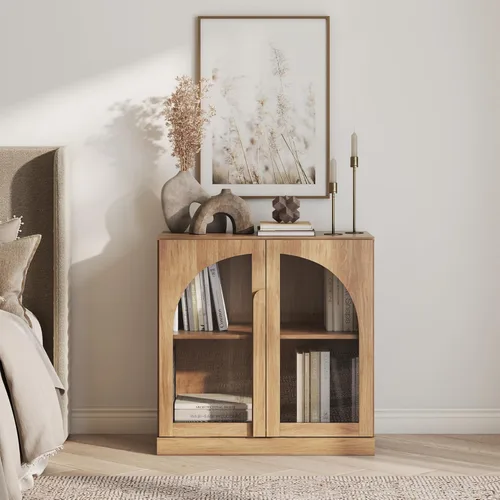 Miniatura 60 de BELLEZE Aparador Modular Acanalado Buffet con Almacenamiento, Mesa Consola Moderna de Mediados de Siglo con Puertas Arqueadas Simétricas, Elegante