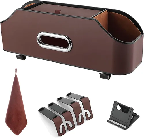 Miniatura 8 de Organizador de asiento trasero de automóvil con 2 portavasos para bebidas, soporte para pañuelos, ganchos para asiento de automóvil