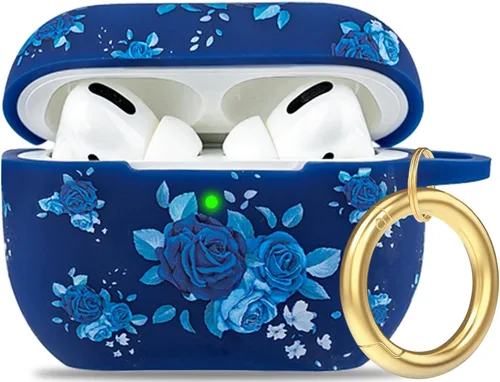 Miniatura 75 de Funda de silicona con flores compatible con AirPods Pro 2019, Gawnock - Funda suave y flexible para imprimir para mujeres y niñas con llavero - Flor