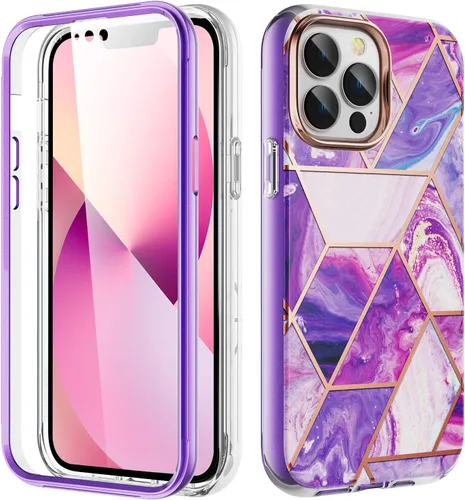 Miniatura 8 de Asuwish Funda de teléfono para iPhone 13 Pro Max 2021 de 6.7 pulgadas con protector de pantalla, híbrida, lindo mármol, cuerpo completo, duro