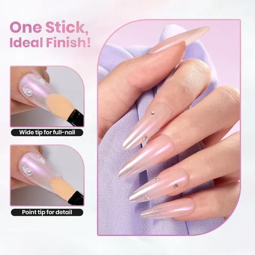 Miniatura 5 de Beetles Polvo Cromado para Uñas 2 Frascos Blanco y Púrpura Perla Cromer Polvo Cromado para Uñas para Gel Efecto Espejo Brillo Kit de Manicura Espejo