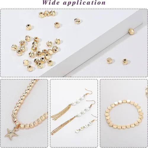 Miniatura 3 de 1800 cuentas doradas para hacer joyas, cuentas espaciadoras surtidas, cuentas de cubo en forma de Rondelle, cuentas de columna de tubo, cuentas