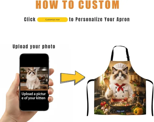 Miniatura 2 de Delantal personalizado, delantal con foto personalizada para hombres y mujeres, con 2 bolsillos, regalo personalizado de cumpleaños o Navidad