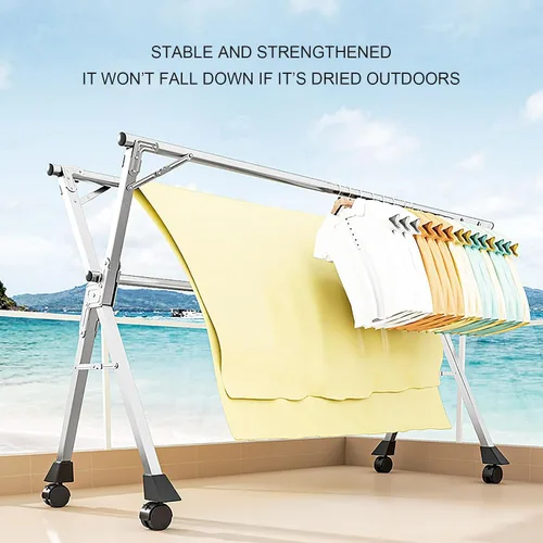 Miniatura 6 de Estante de secado grande resistente, estante de secado de ropa/tendedero, extensible plegable y plegable de acero inoxidable, longitud ajustable