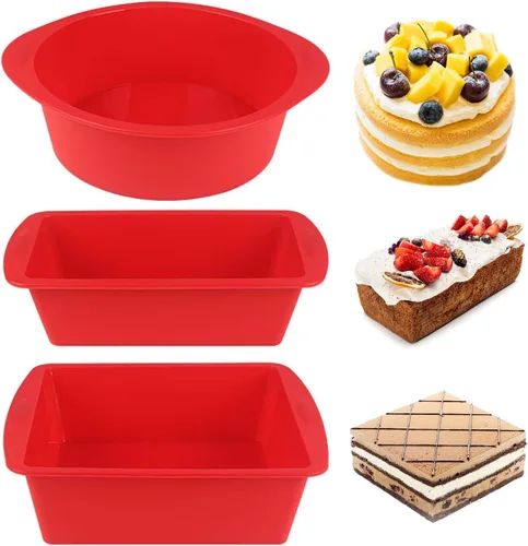 Juego de moldes de silicona para hornear, juego de utensilios de silicona antiadherentes con molde para pan de pan, molde cuadrado o redondo para