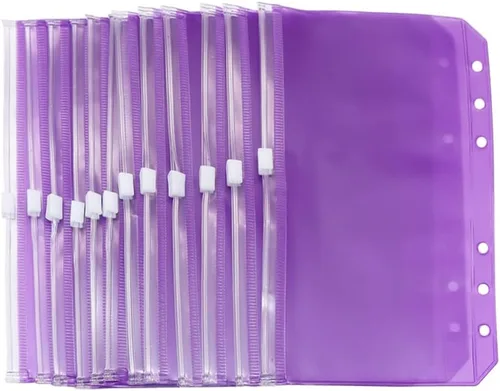 Miniatura 9 de Bolsillos para carpeta A5, color rosa, 12 unidades, con cremallera, bolsas de hojas sueltas, 6 agujeros, organizador de cremallera de PVC, carpeta