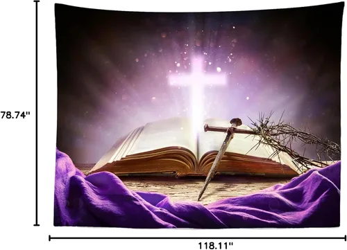 Miniatura 8 de BELECO Telón de fondo de tela de 5 x 3 pies con cruz de la Biblia sagrada, luz sagrada, crucifijo brillante, corona de espinas, creencia de Dios