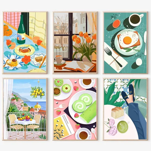 Miniatura 18 de cupmod Paquete de 6 kits de pintura por números para adultos principiantes, Número Boho Acrílico Fácil, DIY Números de Acuarela en Lienzo Sin Marco
