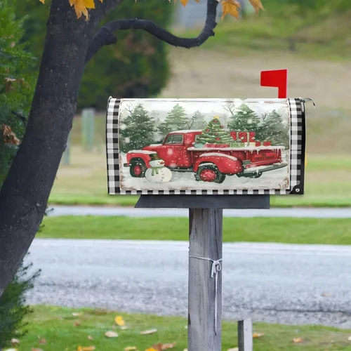 Miniatura 9 de Funda Magnética para Buzón Feliz Navidad Camión Árbol Tamaño Grande Muñeco de Nieve de Invierno Cuadros Buffalo Fundas para Buzón Tamaño Estándar