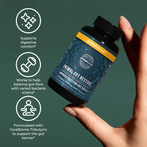 Miniatura 6 de Restore for Gut Health by Primal Harvest, Primal Gut Restore w/ POSTbiotics, PREbióticos y PRObióticos para mujeres y hombres, 60 CT - Digestión
