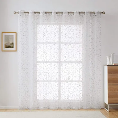 Miniatura 14 de Warm Home Designs Par de 2 cortinas de longitud corta de 54 pulgadas de ancho x 63 pulgadas de largo, cortinas transparentes bordadas con bordado