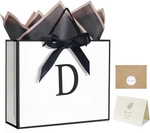 Miniatura 31 de QLSKO - Bolsa de regalo con monograma personalizada, bolsa de papel con inicial personalizada con tarjeta, sobre a juego, cinta con lazo y papel