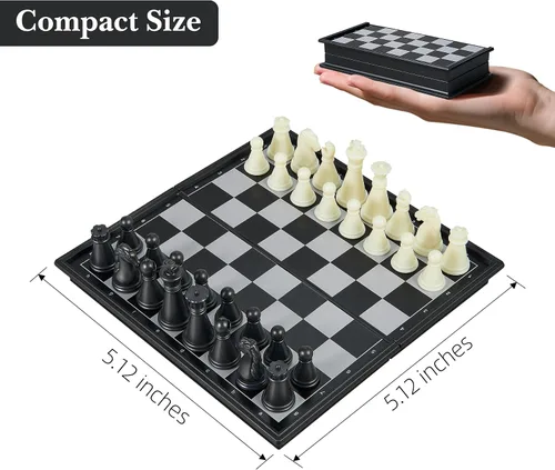 Miniatura 4 de Mini juego de ajedrez de viaje - 5.1 pulgadas magnético portátil plegable juegos de mesa para niños - Juego de ajedrez de bolsillo pequeño (XS)
