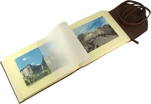 Miniatura 6 de Álbum de fotos rústico de cuero genuino con caja de regalo, páginas estilo álbum de recortes, capacidad para 100 fotos de 4 x 6 o 5 x 7 pulgadas