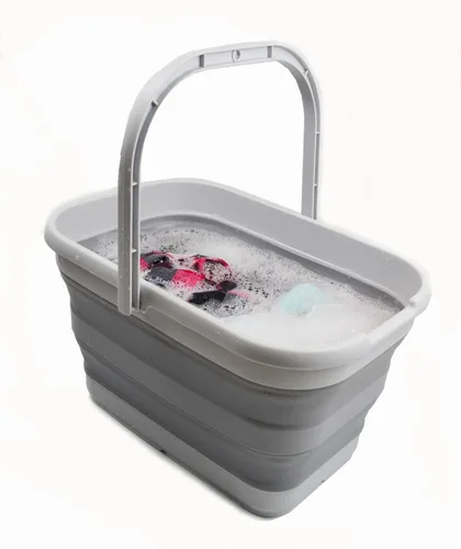 Miniatura 6 de SAMMART Cubo de agua plegable rectangular de 12 litros (3.1 galones) para campamento, pesca (gris (juego de 2))