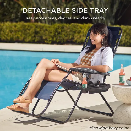 Miniatura 6 de Best Choice Products Silla de gravedad cero de gran tamaño, plegable para patio al aire libre, reclinable, con soporte para tazas, bandeja de Verde