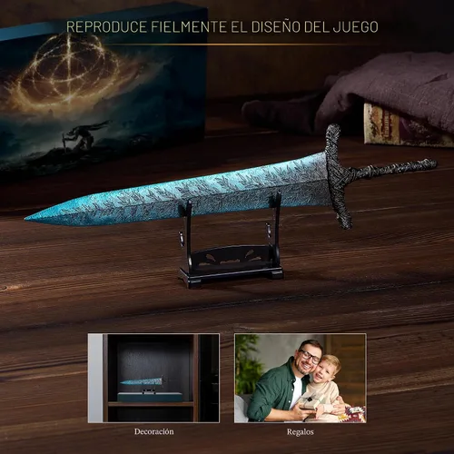 Miniatura 6 de RACEROCKET Elden Ring Espada de la Luna Oscura Gran espada de caballero recto Modelo de espada de metal de artes marciales de 11.8 pulgadas