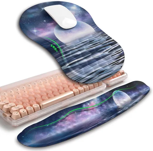Miniatura 19 de Hokafenle Combinación 2 en 1, reposamuñecas para teclado ondulado y alfombrilla ergonómica para mouse con curvatura, soporte de muñeca para aliviar