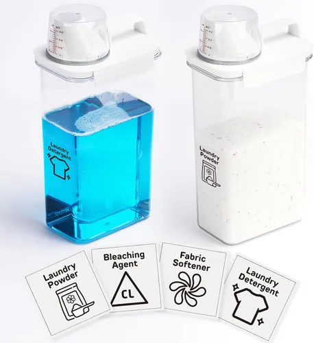 Dispensador de Detergente para Lavandería - Paquete de 2, Dispensador de Detergente de 78 oz con 4 Etiquetas Removibles, Dispensador de Jabón para