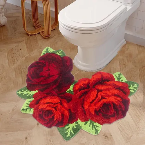 Miniatura 10 de ABREEZE Alfombra floral en forma de U para inodoro, alfombra de baño, antideslizante, tapete de ducha de baño, tapete de baño absorbente de felpa