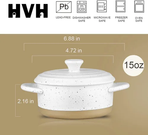 Miniatura 4 de HVH Moldes de 12 onzas con tapas, mini cacerola con tapa, apto para horno, juego de cacerola pequeña, cuencos aptos para horno, mini platos
