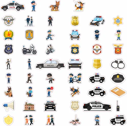Miniatura 3 de 100 calcomanías con diseños inspirados en la policía, juguetes de policía, calcomanías para laptops y automóviles, decoraciones fiesta y recuerdos