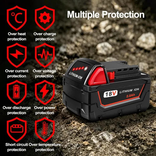 Miniatura 3 de Worthmah Paquete de 2 baterías de 5.0Ah 18V y cargador de repuesto para batería Milwaukee M18 48-11-1850, compatible con cargador de batería m18