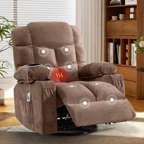 Miniatura 8 de MAHOMICO Swivel Rocker Recliner Chair with Vibration Massage and Heat for Living Room,with Rocking Function and Side Pocket, USB Charge Port,2 Cup