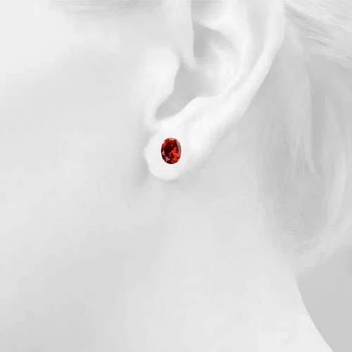 Miniatura 6 de Aretes de tuerca de granate natural de forma ovalada de 0.354 x 0.276 in para mujer para mujer, colección de joyas de boda con piedras preciosas