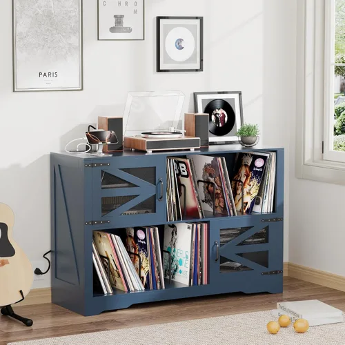 Miniatura 9 de Soporte grande para tocadiscos de 47 pulgadas con almacenamiento de vinilo, gabinete de almacenamiento de discos de vinilo para más de 500