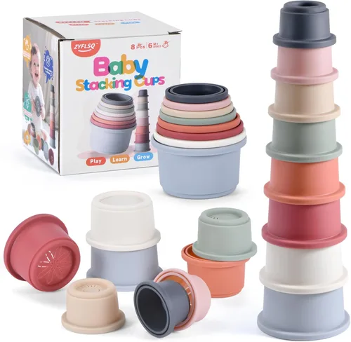 Miniatura 9 de ZYFLSQ Vasos apilables para bebé, tazas de anidación, 8 piezas con patrón para niños y bebés de 6 meses en adelante, juguetes de baño Montessori