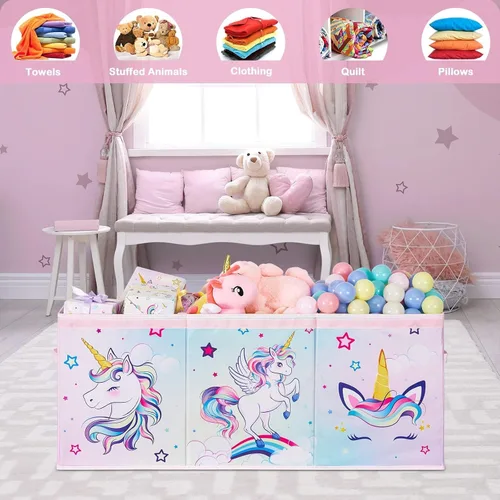 Miniatura 4 de WERNNSAI Cofre de juguetes extra grande – Caja de juguetes de unicornio organizadora de pecho con tapa abatible, contenedor de almacenamiento